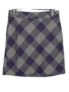Loft Petite 4P Purple Black Plaid Mini Skirt Tweed Fall Workwear